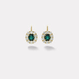 3.94ct Cushion Indicolites with Diamond Halo Heirloom Bezel Earrings