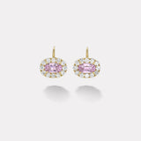 6.11ct Oval Lavender Kunzite Diamond Heirloom Bezel Earrings