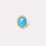 10.7ct Cabochon Oval Turquoise Diamond Heirloom Bezel Ring