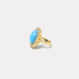 10.7ct Cabochon Oval Turquoise Diamond Heirloom Bezel Ring