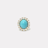 13.66ct Cabochon Oval Turquoise Diamond Heirloom Bezel Ring