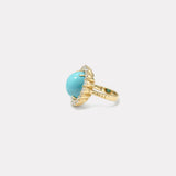 13.66ct Cabochon Oval Turquoise Diamond Heirloom Bezel Ring
