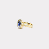 2.02ct Oval Blue Sapphire Diamond Heirloom Bezel Ring