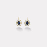 2.66ct Oval Blue Sapphires with Diamond Halo Heirloom Bezel Earrings