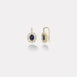 2.66ct Oval Blue Sapphires with Diamond Halo Heirloom Bezel Earrings
