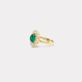 2.92ct Cabochon Round Emerald Diamond Heirloom Bezel Ring