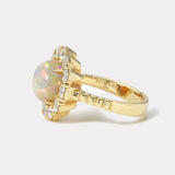 3.15ct Opal Cabochon Diamond Heirloom Bezel Ring