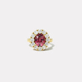 3.33ct Oval Rhodolite Garnet Diamond Heirloom Bezel Ring