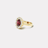 3.33ct Oval Rhodolite Garnet Diamond Heirloom Bezel Ring