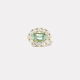 3.63ct Oval Mint Green Tourmaline Diamond Heirloom Bezel Ring