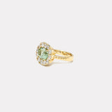 3.63ct Oval Mint Green Tourmaline Diamond Heirloom Bezel Ring