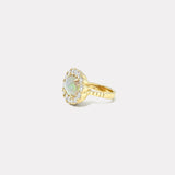 4.01ct Oval Cabochon Australian Opal Diamond Heirloom Bezel Ring