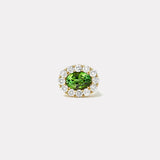 4.57ct Oval Green Tourmaline Diamond Heirloom Bezel Ring