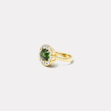 4.57ct Oval Green Tourmaline Diamond Heirloom Bezel Ring