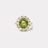 6ct Oval Green Tourmaline and Diamond Heirloom Bezel Ring