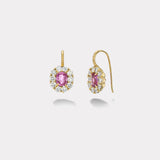 2.67ct Oval Pink Sapphires with 2.25ct Diamond Halo Heirloom Bezel Earrings