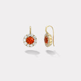 2.79ct Round Fire Opals with 3.58ct Diamond Halo Heirloom Bezel Earrings