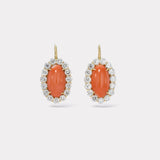 Coral Cabochons with Diamond Halo Heirloom Bezel Earrings