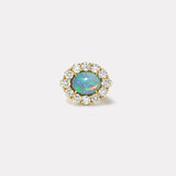 1.8ct Cabochon Round Australian Opal Diamond Heirloom Bezel Ring