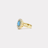 1.8ct Cabochon Round Australian Opal Diamond Heirloom Bezel Ring