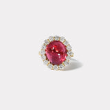 14ct Oval Pink Tourmaline Cabochon Diamond Heirloom Bezel Ring