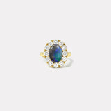 2.79ct Oval Cabochon Blue Australian Opal Diamond Heirloom Bezel Ring