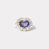 4.7ct Purple Sapphire Heart and Diamond Heirloom Bezel Ring