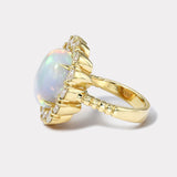5.18ct Opal Cabochon Diamond Heirloom Bezel Ring