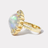 7.6ct Opal Cabochon Diamond Heirloom Bezel Ring