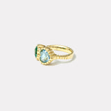 1.51ct Heart Emerald and 2.24ct Heart Aquamarine Double Stone Heirloom Bezel Ring