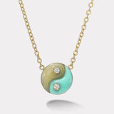 Chrysoprase and Yellow Aquamarine Double Stone Yin Yang Pendant on Handmade Chain