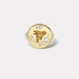 Flying Pig Fantasy Signet Ring with Diamonds