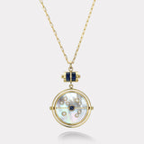 Grandfather Compass Pendant with White Mother of Pearl and Blue Sapphire