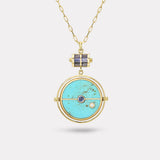 Grandfather Compass Pendant with Turquoise and Tanzanite