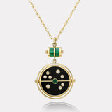 Grandfather Compass Pendant with Black Onyx and Emerald