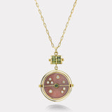 Grandfather Compass Pendant with Pink Opal and Green Tourmaline