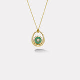 Midi Compass Pendant with Green Turquoise Looped on a 26" Thin Rolo Chain