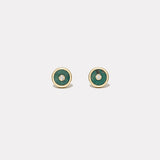 Mini Compass Stud Earrings with Green Turquoise