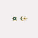 Mini Compass Stud Earrings with Green Turquoise