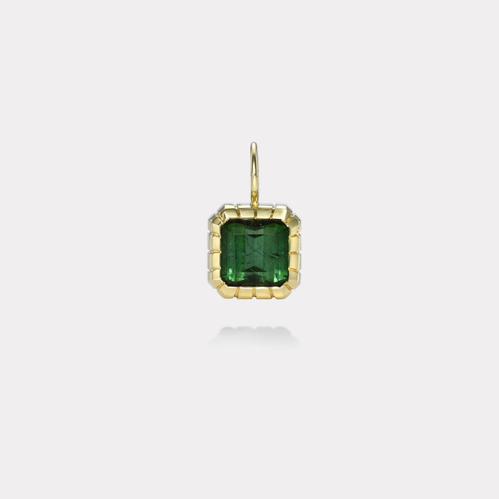 One of a Kind 3.34ct Emerald Cut Green Tourmaline Heirloom Bezel Charm