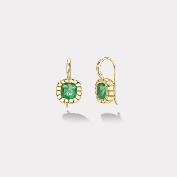 2.40ct Cushion cut Emerald Heirloom Bezel Earrings