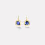 2.08ct Asscher Blue Sapphire Heirloom Bezel Earrings