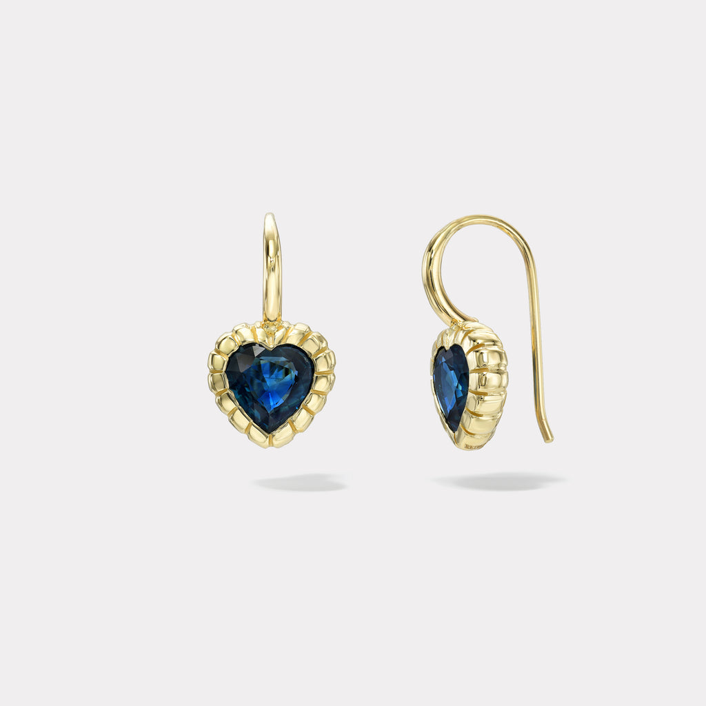 2.7ct Heart shaped Blue Sapphire Heirloom Bezel Earrings