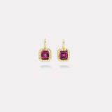 3.92ct Emerald Cut Rhodolite Garnet Heirloom Bezel Earrings