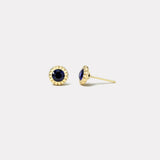 1.57ct Round Blue Sapphire Heirloom Bezel Stud Earrings