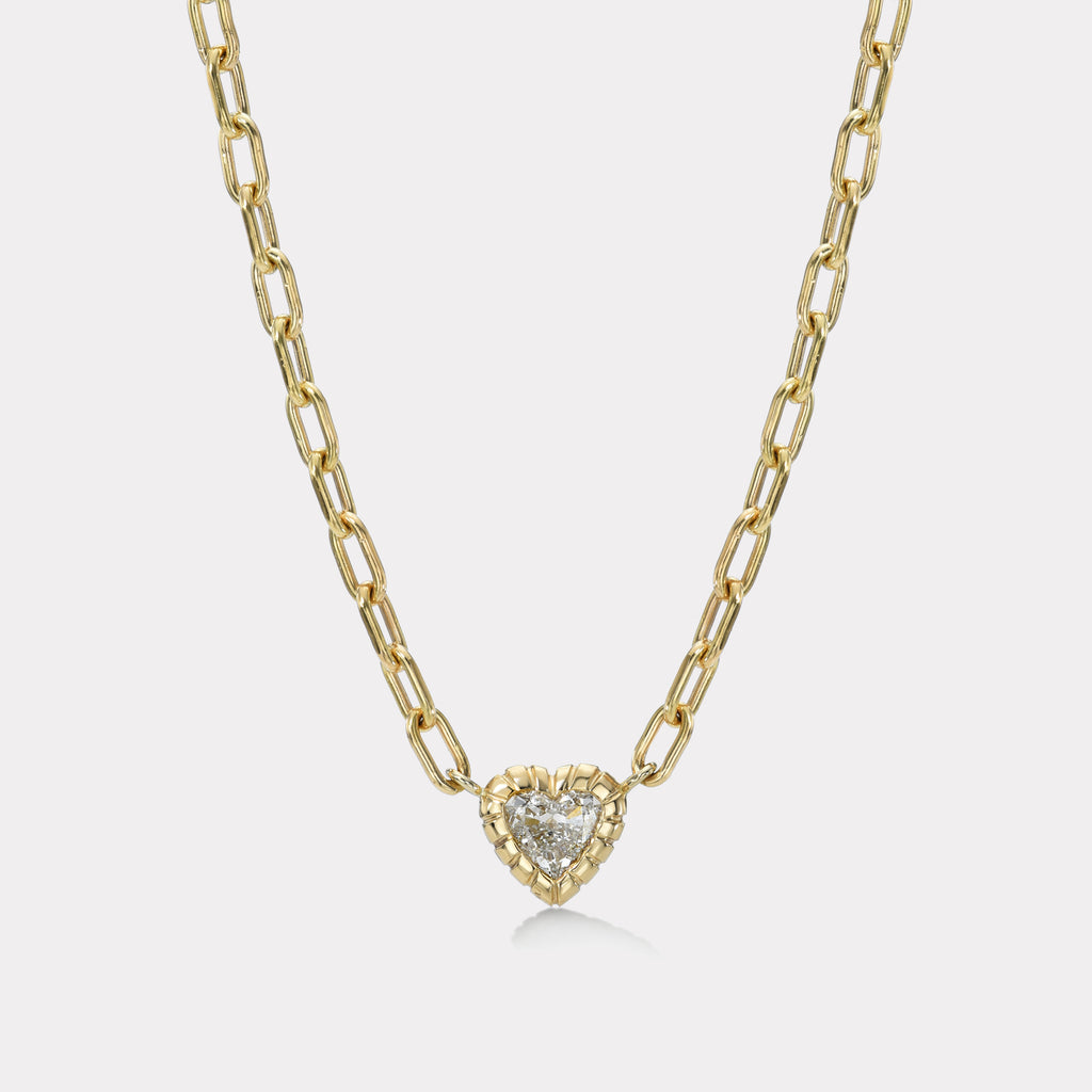 18k One of a Kind GIA 1ct Diamond Heart on Classic Link Handmade Chain