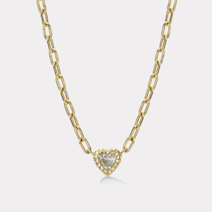 18k One of a Kind GIA 1ct Diamond Heart on Classic Link Handmade Chain