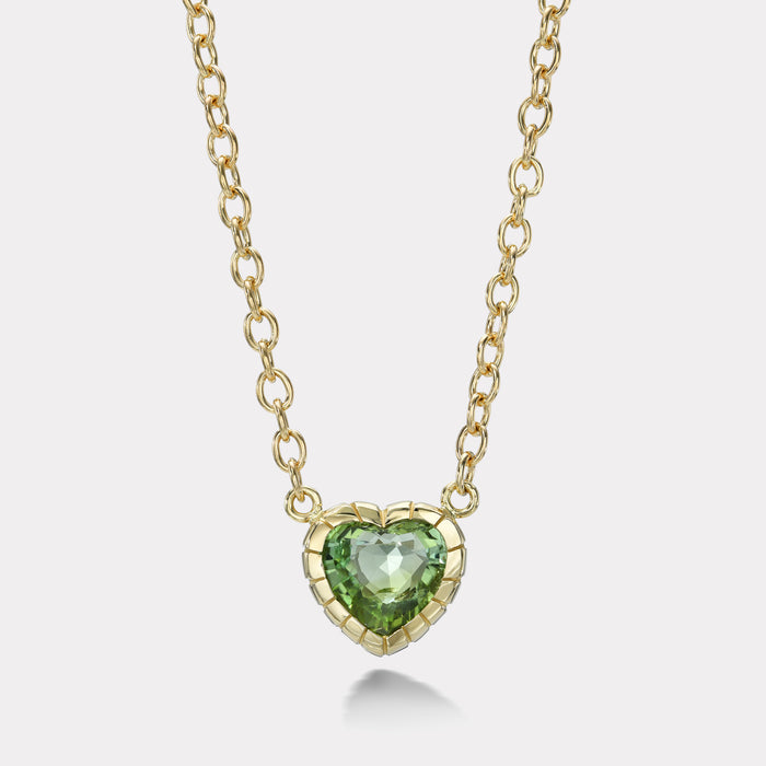 One of a Kind 3.87ct Heart Green Tourmaline Heirloom Bezel Pendant