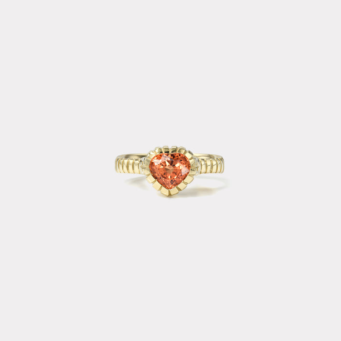 One of a kind 1.82ct Heart Orange Sapphire Heirloom Bezel Ring