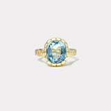 3.41ct Cushion Oval Aquamarine Heirloom Bezel Ring